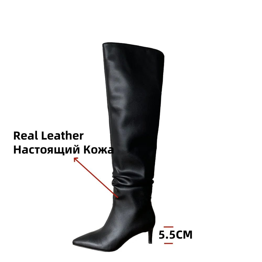FEDONAS Tight High Boots Sexy Fashion Women Over-The-Knee Boots Autumn Winter Pointed Toe Genuine Leather High Heels Shoes Woman