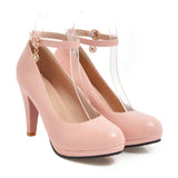 Fashion High Heels Shoes Woman Elegant Ankle Straps Pink White Women's Heeled Pumps Office Wedding Party Shoes Ladies Large Size
