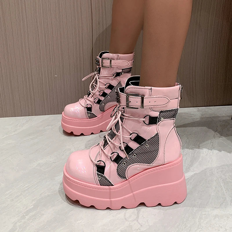 Women's Boots 2023 Autumn Women Ankle Boots Platform Wedges High Heels Short Boots New Fashion Design Zip Cosplay Shoes of Women