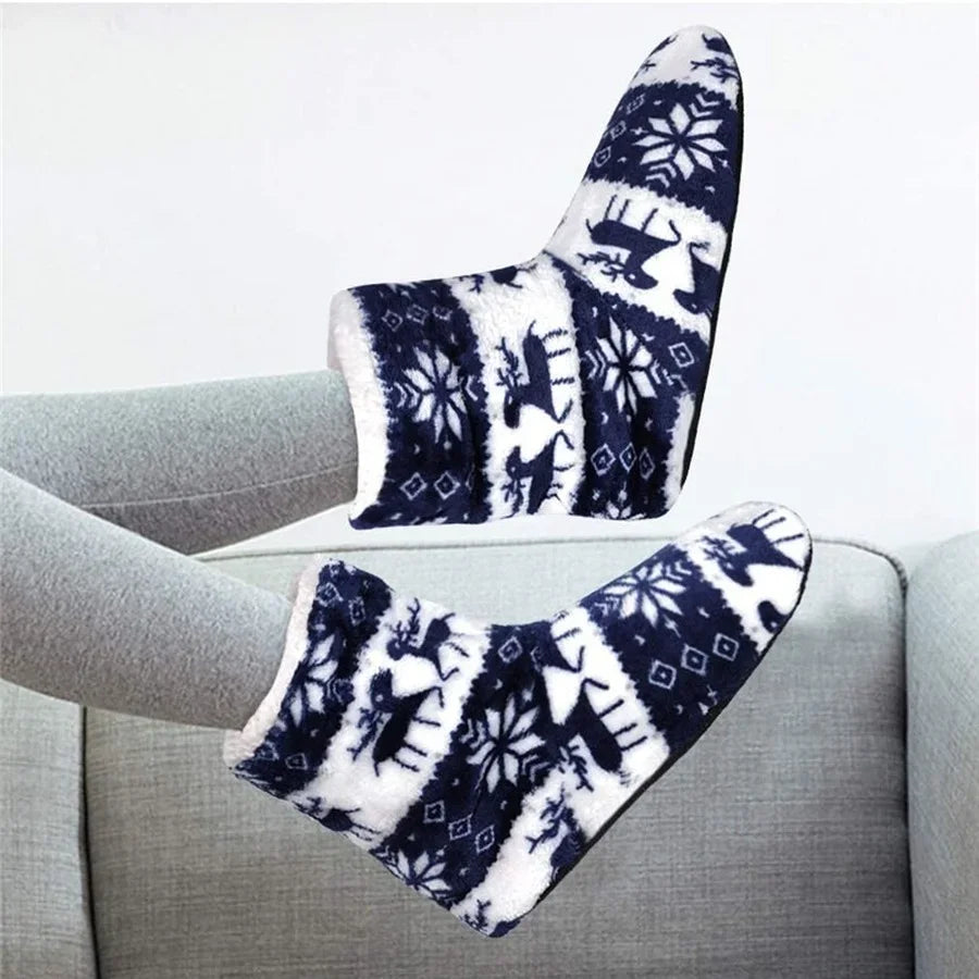 House Fluffy Slipper Womens Winter Warm Christmas Elk Fur Contton Plush Anti Skid Grip Sole Indoor Home Female Room Shoes Boots