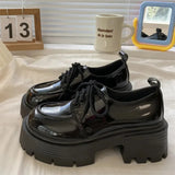 Chunky Platform Oxfords Shoes for Women 2025 spring Non Slip Lace Up Flats Woman Thick Bottom Patent Leather Gothic Shoes