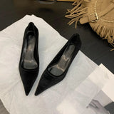 Women Low Heel Pointed Toe Pumps Velvet Slip-on Cozy Ladies Heeled Shoe Stiletto 5cm Wine Red 2024 Summer High Heels Shoes new