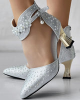 Boots Women's Beaded Rhinestone Mesh Patchwork Pyramid Heel Ankle Mesh Sandals Versatile Heel Flower Shoes Mesh Breathable Pumps