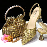 Fashion Summer 2023 Beads Decorated Muffin Bottom Sandals Wear Comfortable And Versatile Elegant Ladies Shoes And Bag Set