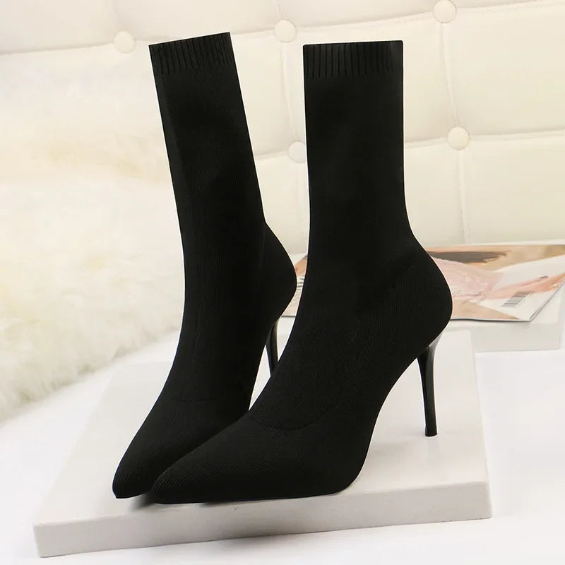 Sexy Sock Boots Knitting Stretch Boots High Heels for Women Fashion Shoes 2024 Spring Autumn Ankle Boots Female Size 42