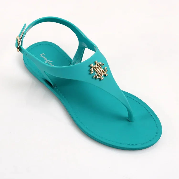 2023 New Summer Women's 、 Fashion Sandals Open Toe Jelly Flip Flops Non-slip Buckle Flat Sandals All-match Women's Sandals