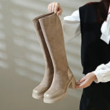 Fashion Knee High Boots Women Chunky Heels Punk Long Boots Patchwork Ladies Shoes Thick Bottom Platform Botas 2024