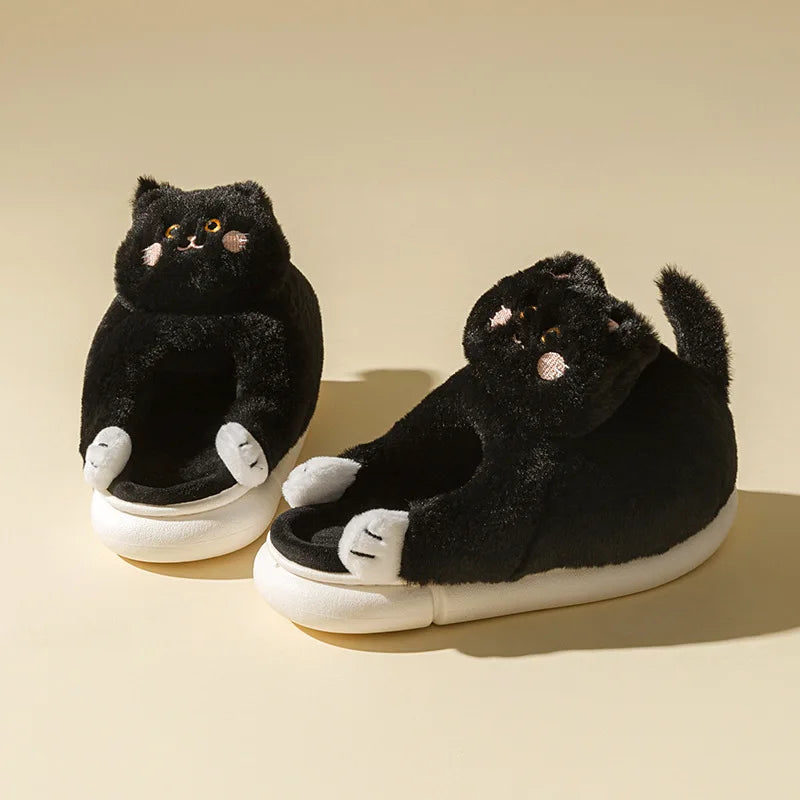 2022 New Cute Cat Slippers Women Winter Home Furry Slippers Indoor Floor Kawaii Floor Shoes Non-slip Fluffy Winter Warm Slippers