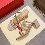 luxury women's shoes Gladiator shoes woman 2024 trend For Women's Sandals Summer Slippers Chunky Heel Leather Rivets High heels
