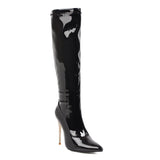 Women's Knee High Boots Winter Autumn Red White Thin Heels High Boot For Women Patent Leather Long Fetish Shoes Lady Large Size