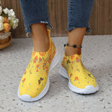 Women Print Breathable Jogging Sneakers Shining Crystal Walking Socks Shoes Woman Slip-On Soft Bottom Light Trainers Female