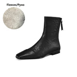 NEW Autumn/Winter Women Boots Square Toe Low Heel Shoes Genuine Leather Shoes for Women Concise Zipper Short Boots Modern Boots