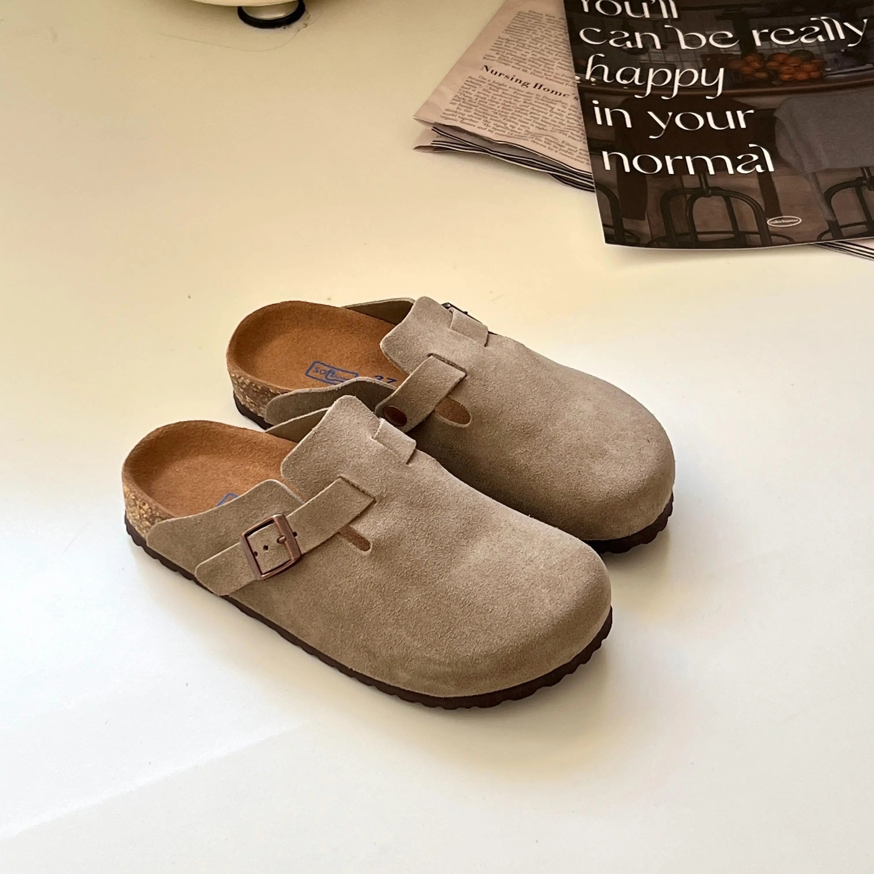 TUGGY [Genuine Leather Boken Slippers] New Soft Bottom Boken Slippers for Men and Women, Outerwear Boken Half Drag