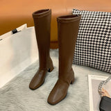 Women Black High Heel Long Boots Fashion Autumn Winter Warm Knee High Boots Soft Leather Thigh High Boots Shoes Zipper Size 42