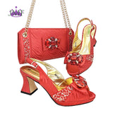 JMF Red Color Elegant lady Fashion Peep Toe Shoes Bride Comfortable Party Ladies Shoes and Bag Set  for women