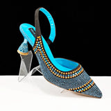 QSGFC 2024 New Designer Specials Italian Women Heels Shoes and Bag Set  Royal Green Color Comfortable With Rhinestone for Party