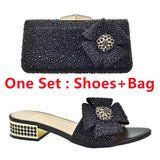 Italian Shoes and Bags Matching Set Decorated with Rhinestone Shoes for Women 2024 Designer Luxury Low Heels Slip On Party Pumps