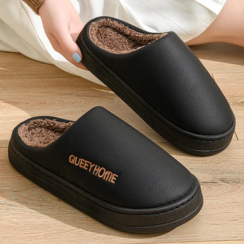 Waterproof cotton slippers for men anti slip for winter suitable for home use thick soled cotton slippers for women