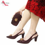 Fuchsia Color Italian Classics Design African Women Shoes and Bag Set High Quality with Shinning Crystal for Wedding Party