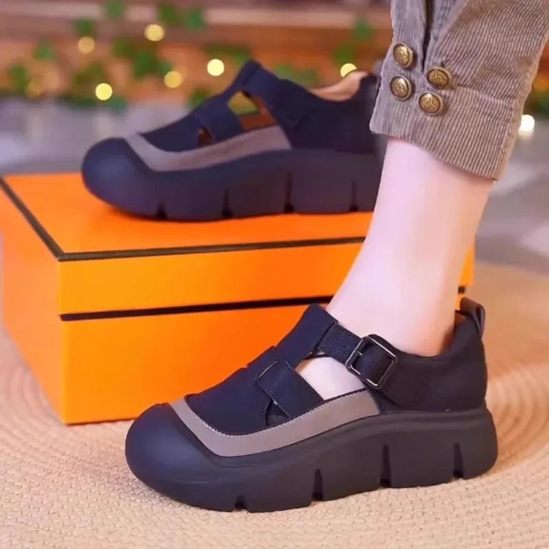 Thick Soled Sports Women's Shoes 2024 Summer New Solid Color Lightweight Breathable Height Increasing Sports Women's Sandals