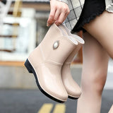 Rain boots for women, fashionable outdoor， waterproof anti-slip kitchen work rubber shoes with cotton warm rain boots for winter