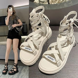 Women'S Sandals, Summer Thick Soles, Cross Woven, Versatile, Back Zippered, Casual Street Style