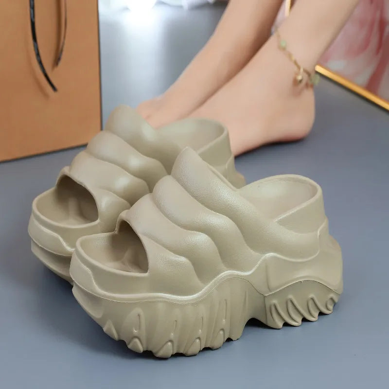 Super High 10 cm Heel Slipper Woman Thick Sole Open Toe Shoes Summer Women's Platform Plain Elevator Slipper Gothic Style Slides