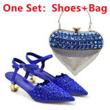Italian Shoes and Bags Matching Set 2024 Rhinestones African Peep Toe Women High Heel Evening Party Pumps Wedding Shoes Bride