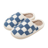 Retro Checkered Plush Slippers for Women Fuzzy Checker Cozy Winter Indoor Comfort Fluffy Breathable Cushion Slides Soft Shoes