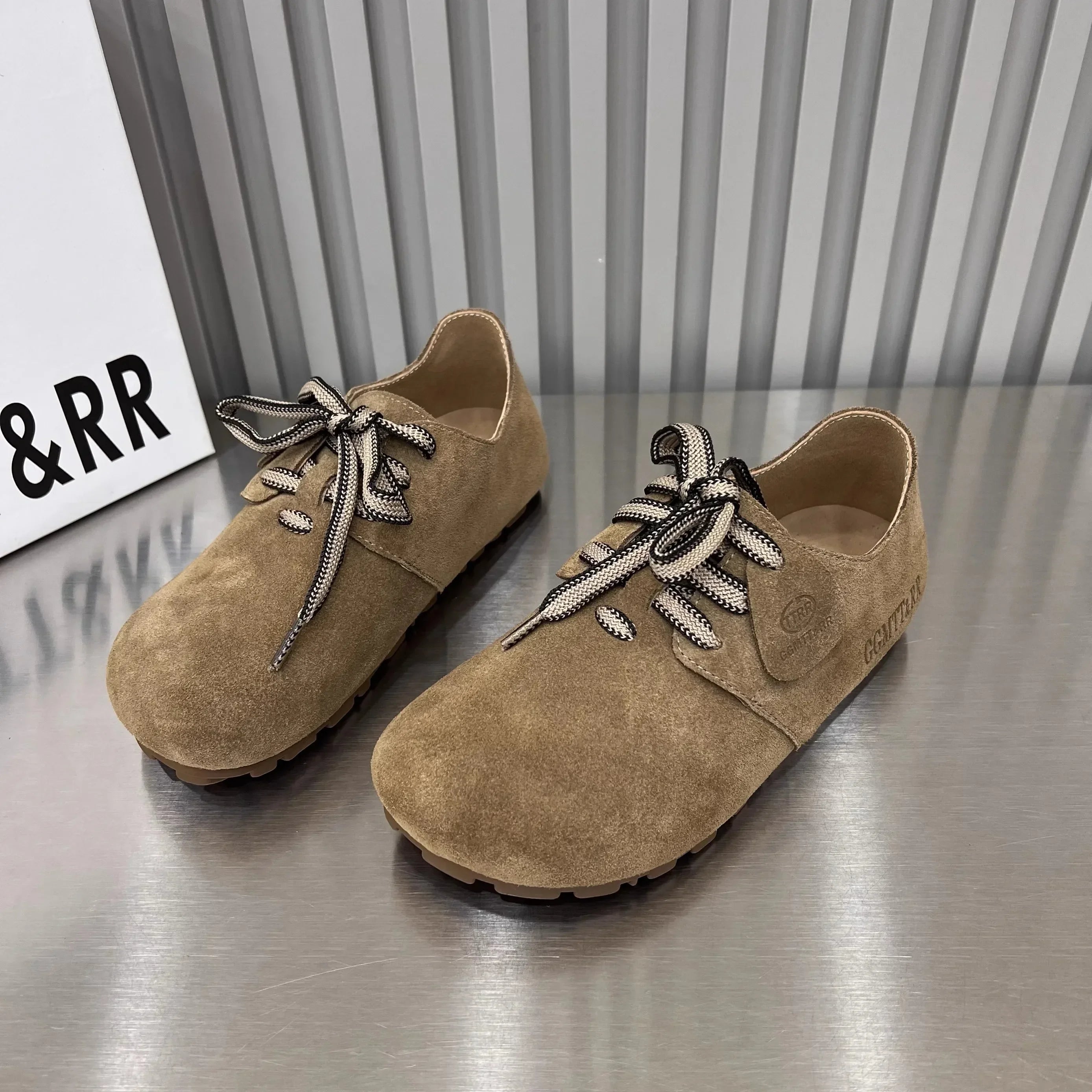 Retro flat lace-up big head woman 2024 spring and autumn puff shoes match flat casual women's single shoes