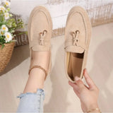 New Casual Flat Bottom Mules Lock Tassel Loafers Fashion Women Single Shoes Brand Metal Buckle Slipper Comfortable Slip on Shoes