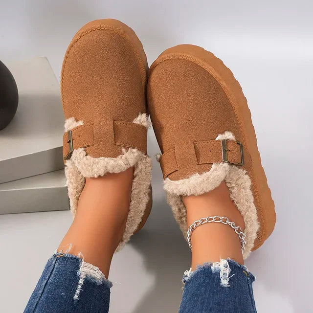 New Winter Women's Shoes Plush Fashion Retro Bean Shoes Cotton Women's Flat Sole Slippers Platform Women Boots