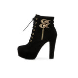 Fashion Women's Ankle Boots High Heeled Platform Short Boot Female Buckle Flock Zipper Gray Ladies Party Shoes Large Size 50