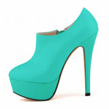 LOSLANDIFEN Concise Soft Leather Ankle Boots Platform Zipper Short Boots Fashion Women's Shoes 14cm Super High Heels Shoes Woman