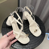 2024 New French Chunky Heel Set Toe Sandals, Niche Design High-grade Large-size Temperament Pinch Toe Casual Sandals