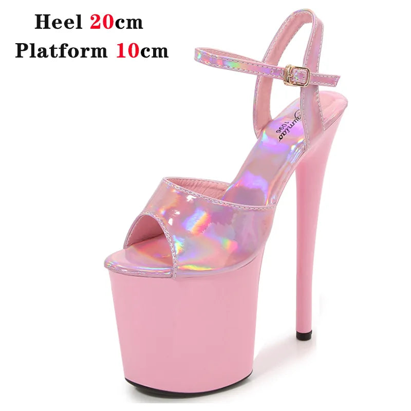 Women Sexy Show Sandals 15 17 20CM High Heels Sexy Platform Laser Color Sandals Girls Shoe for Party Club Striptease Shoes