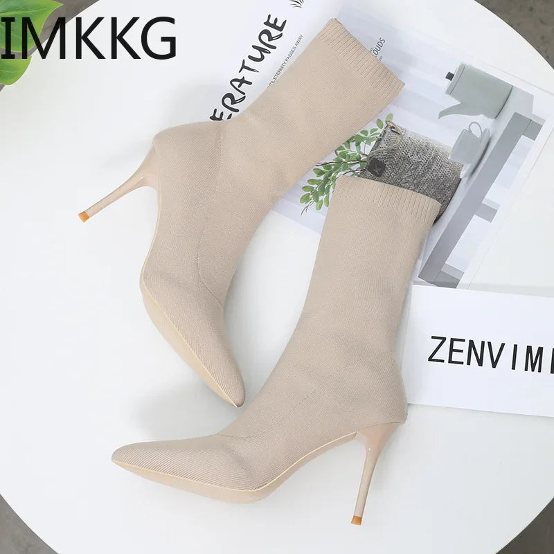Sexy Sock Boots Knitting Stretch Boots High Heels for Women Fashion Shoes 2024 Spring Autumn Ankle Boots Female Size 42
