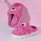 Disney Strawberry Bear Stitch Cute Plush Toy Slippers Women Autumn Winter New Warm Home Shoes Fashion Anti Slip Cotton Slippers