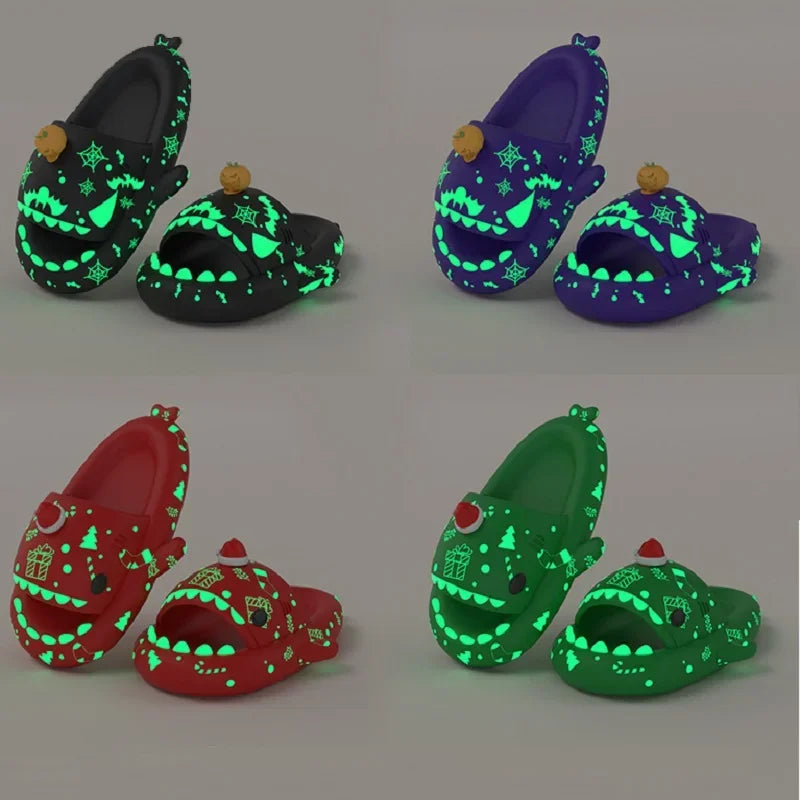 Christmas Halloween Shark Slippers Men's Women‘s Dark Flip-Flops Couples Festival Slides Adults Shoes