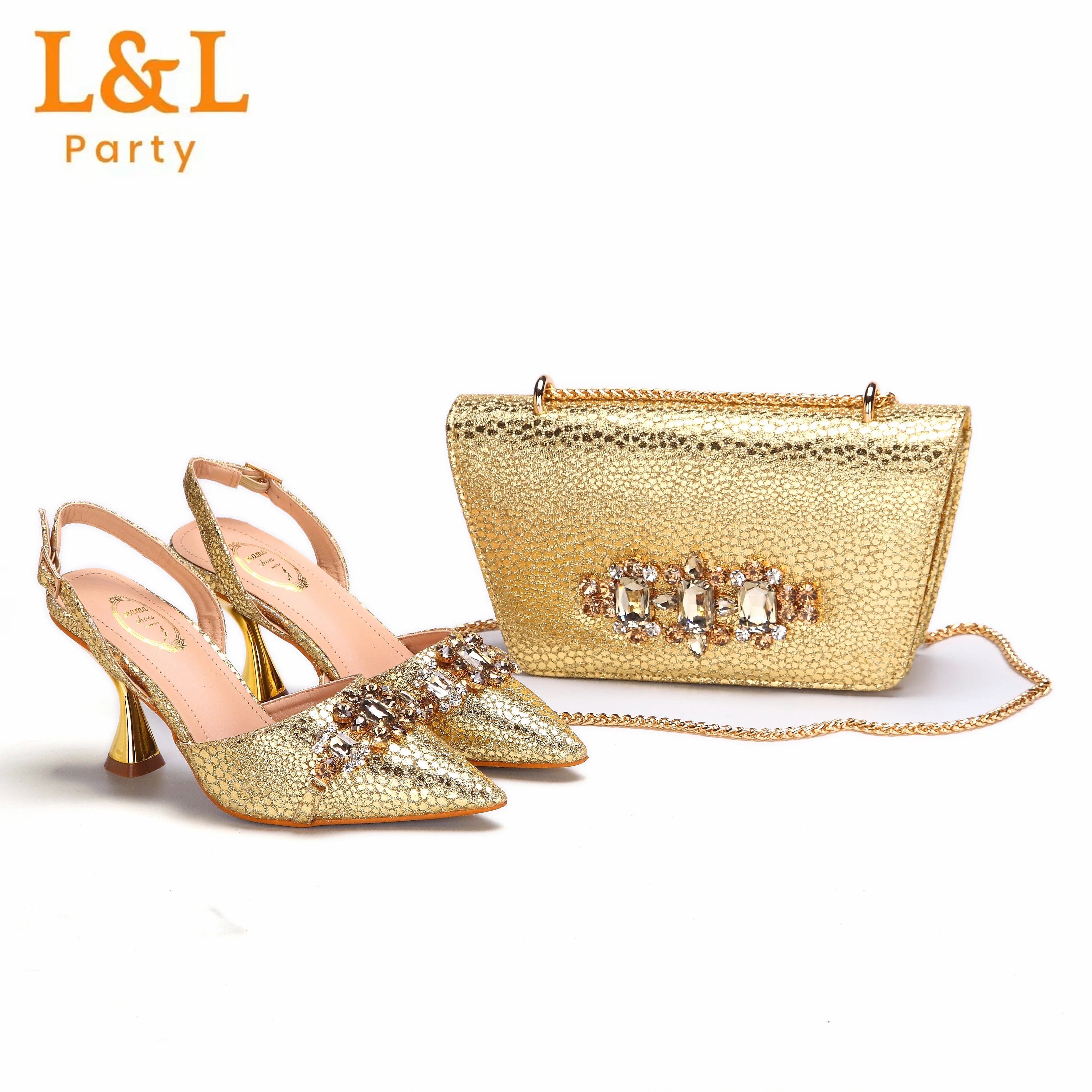 2024 Newest INS Pink Color Elegant High Heels Nigeria Popular Design African Ladies Shoes And Bag Set for Wedding Party