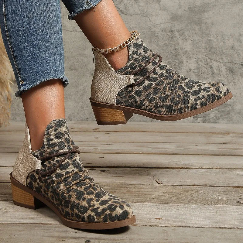 New Design Leopard Print Women's Boots 2023 Autumn Winter Pointed Toe Chelsea Boots Low Heel Non Slip Casual Female Ankle Boots