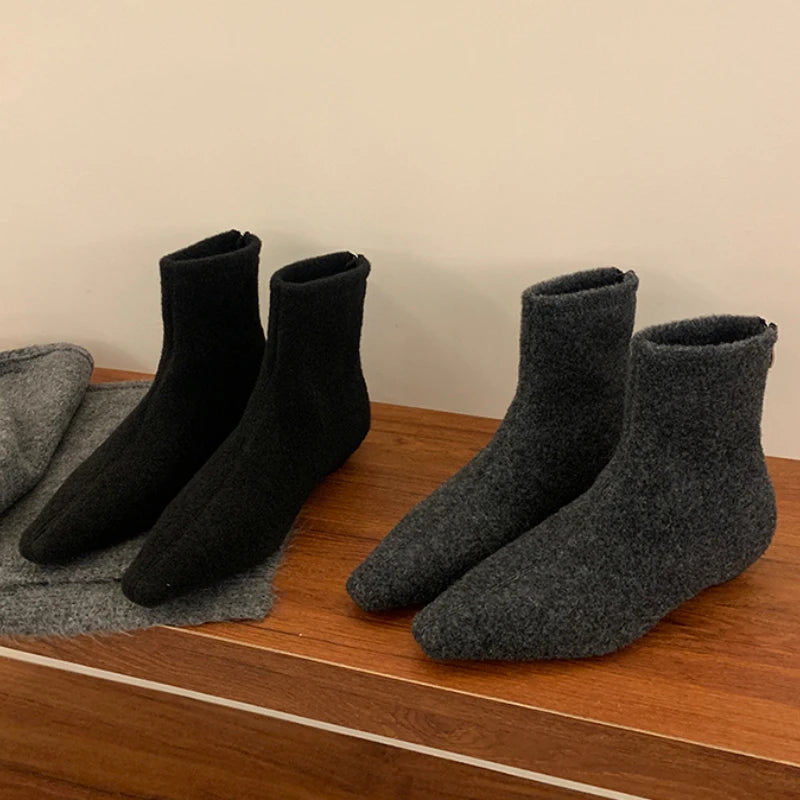 Street Style Square Toe Wool Women Ankle Boot Elegant Low Heel Shoes 2025 Spring Autumn Ladies Short Booties