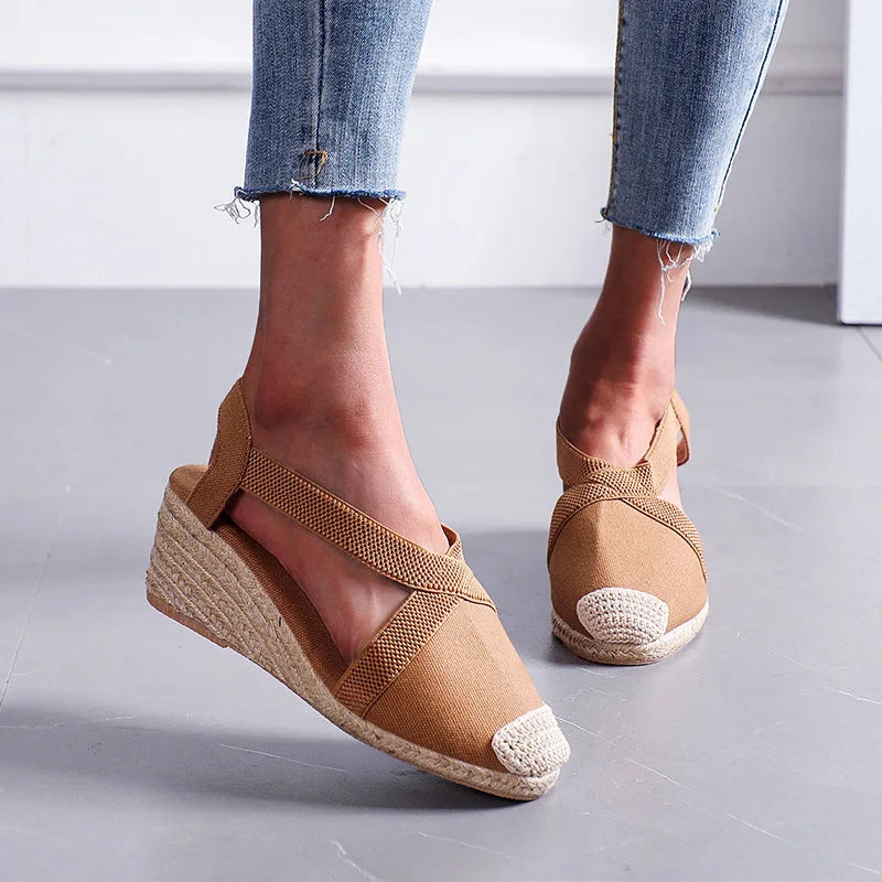 Summer Women's Sandals 2024 Straw braided Wedge Heels Espadrille Sandals Big Size Female Shoes Female Gladiator Slingback Shoes