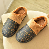 Cotton slippers for winter warmth soft and thick soled indoor home couple men and women PU leather cotton shoes