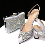 Venus Chan New Elegant Green Bling Bow Pointed Toe Pumps for Women 2024 Party italian Rhinestones shoes and bags matching set