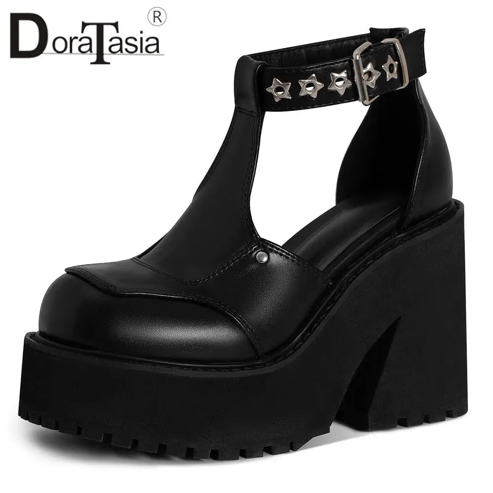 Big Size 43 Brand New Female Chunky High Heels Boots Fashion Zip Goth Platform Solid women's Boots Party Street Woman Shoes