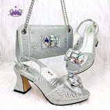 JMF Red Color Elegant lady Fashion Peep Toe Shoes Bride Comfortable Party Ladies Shoes and Bag Set  for women