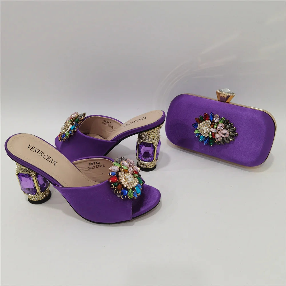 Classic Green Color Pointed Wine Glass Heel Design Ladies Shoes Dual-Use Ladies Bags Wedding Party Shoes Bag