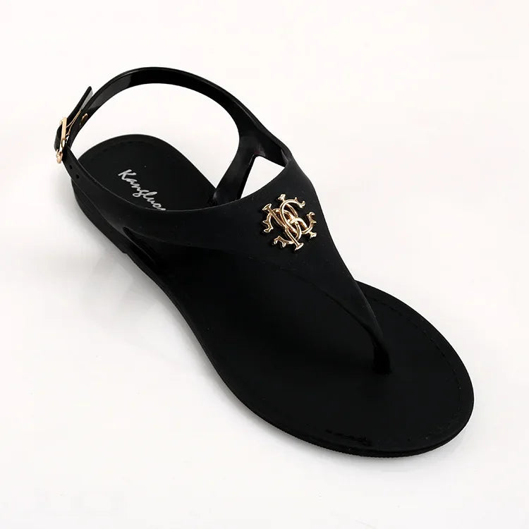 2023 New Summer Women's 、 Fashion Sandals Open Toe Jelly Flip Flops Non-slip Buckle Flat Sandals All-match Women's Sandals