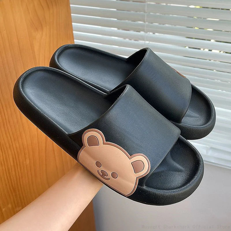 Summer Slippers Women Shoes Beach Slides Cartoon Bear Flip Flops Men'S Slipper Indoor Bathroom Anti-Slip Shoes Couple Sandals